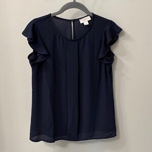 LOFT Dark Blue Ruffle Sleeve Blouse
